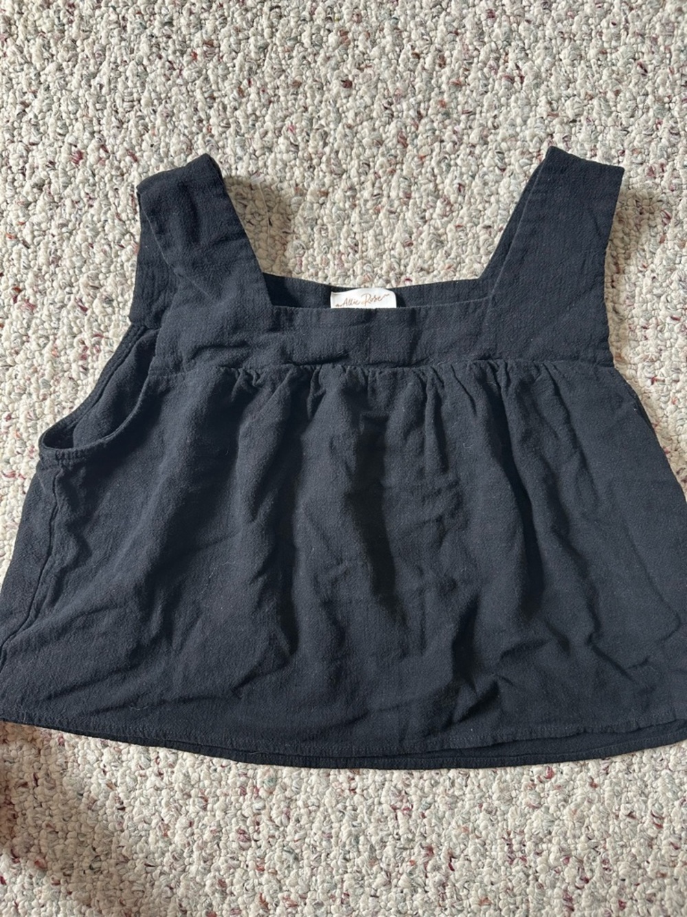 Black Square Neck Cropped Tank Top - Linen - Picture 2 of 3
